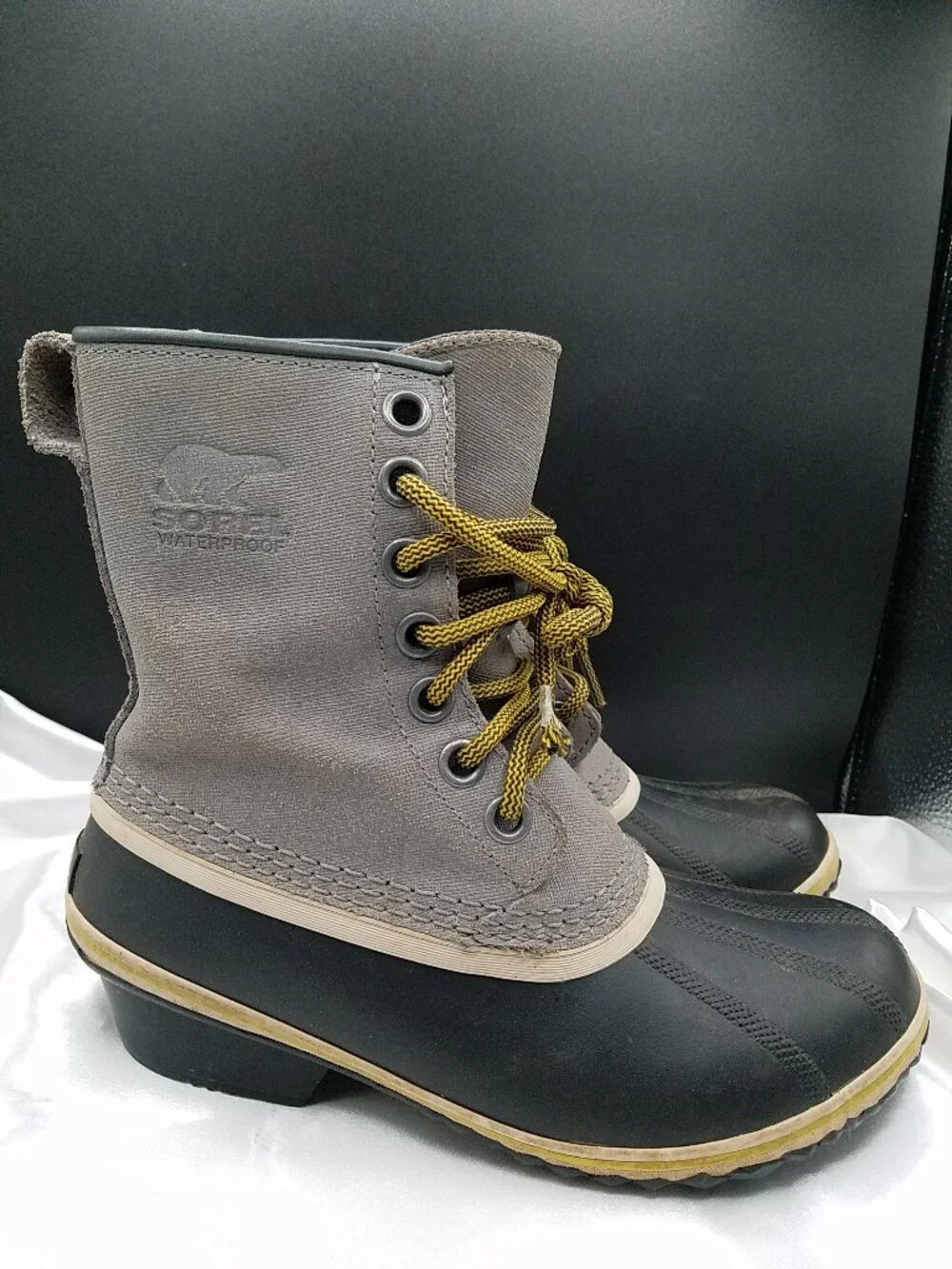 Sorel Slimpack 1964 Waterproof Duck Snow Boots Gray Black Women's Size 7.5 Lace